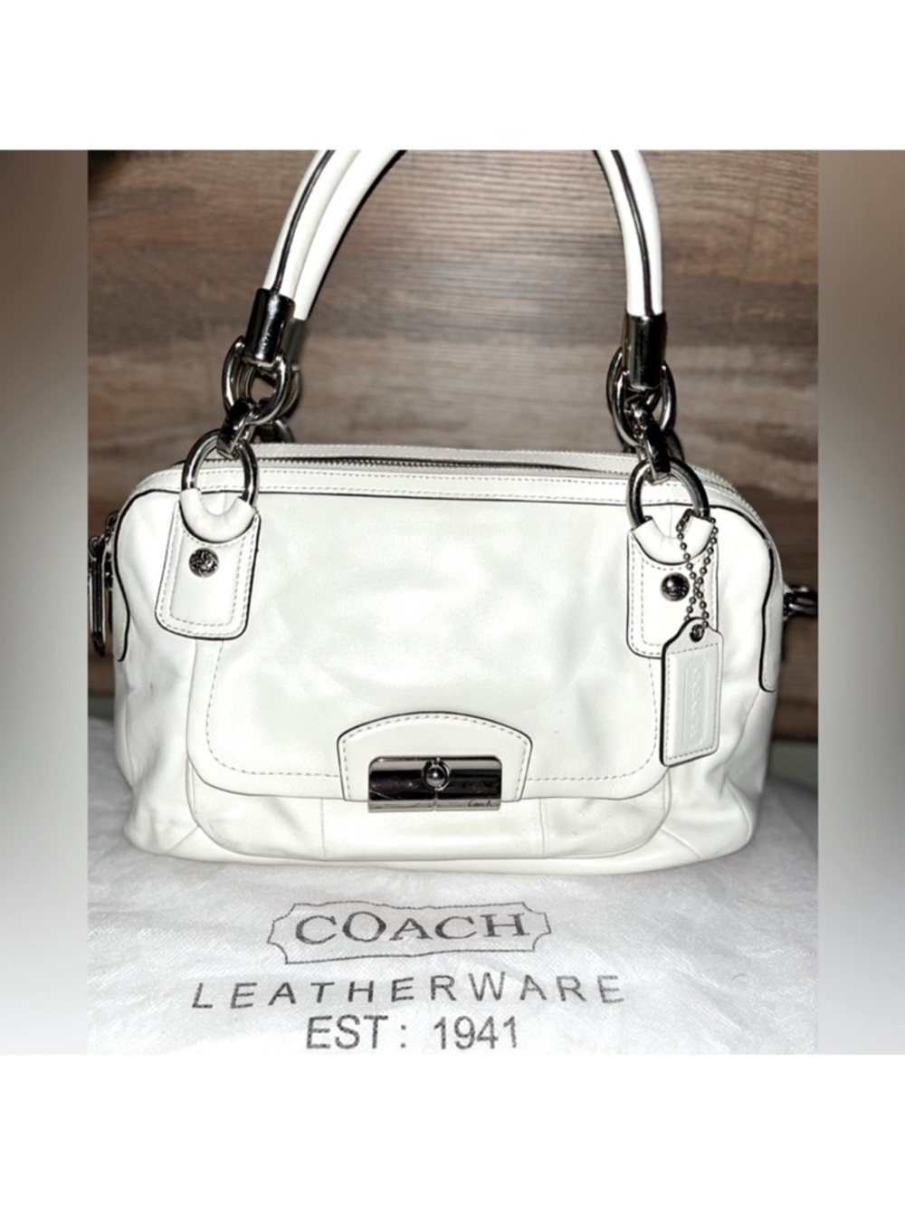 Coach🤍White Leather Pink Satin Interior
Satchel Handbag 🌸BEAUTIFUL - Picture 3 of 14